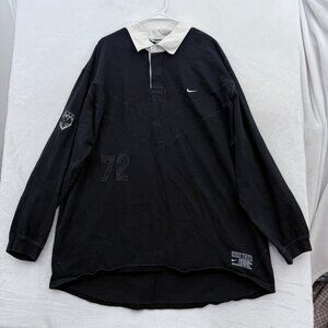 Vintage Nike Rugby Polo Shirt Mens 2XL Black Embroidered Swoosh Logo